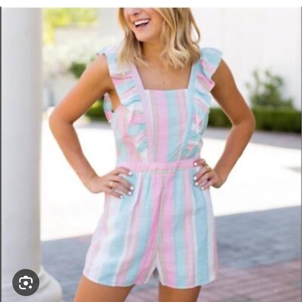 Vici Ruffle Romper Pastel Striped